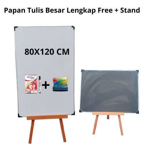 

Papan Tulis 80x120 Komplit Standing Whiteboard Besar - Papan Free spidol dan penghapus