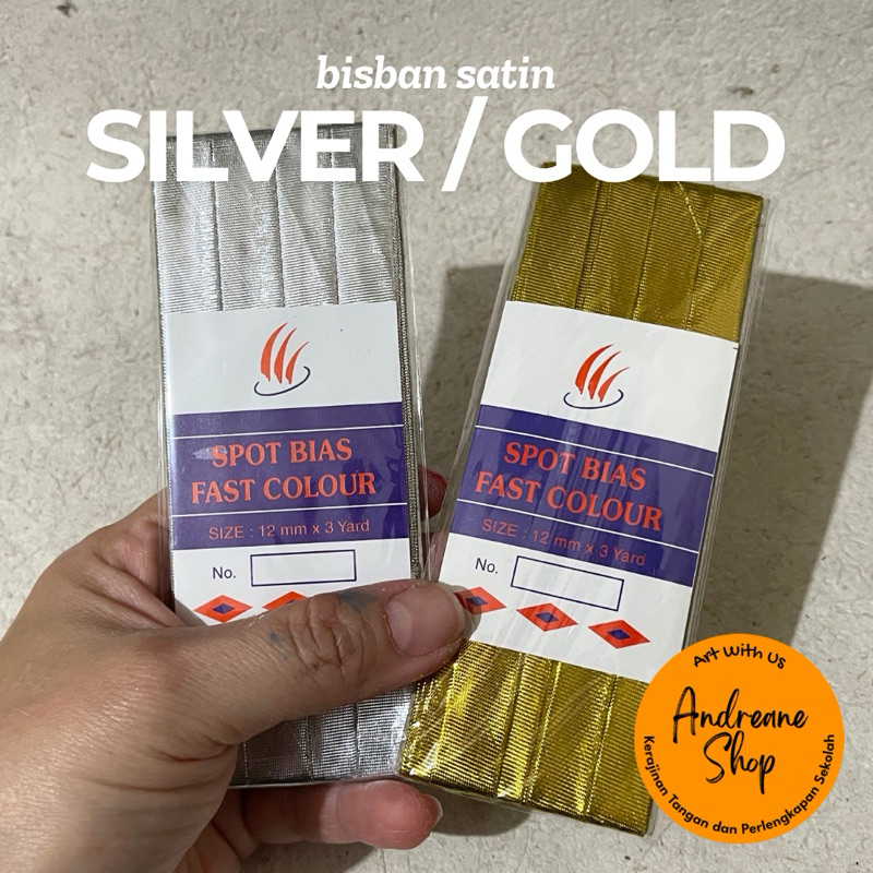 Bisban Satin Spot Bias Fast Colour Gold/Silver 12mmx3yard (1 buah)
