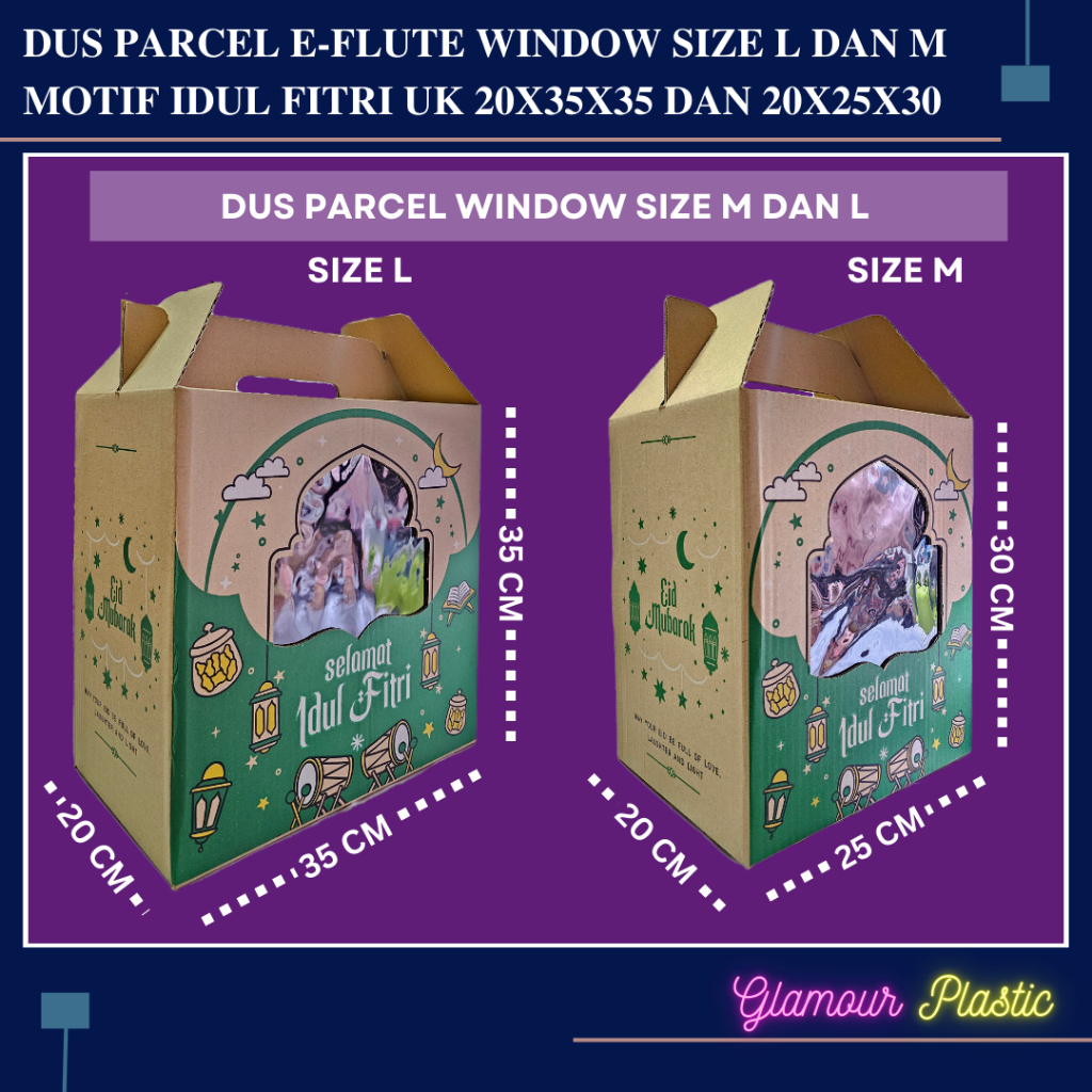 

Dus Parcel Window Motif Idul Fitri ukuran L (35X20X35) dan M (25X20X30)/Box Parcel/Dus Hampers/Kardus
