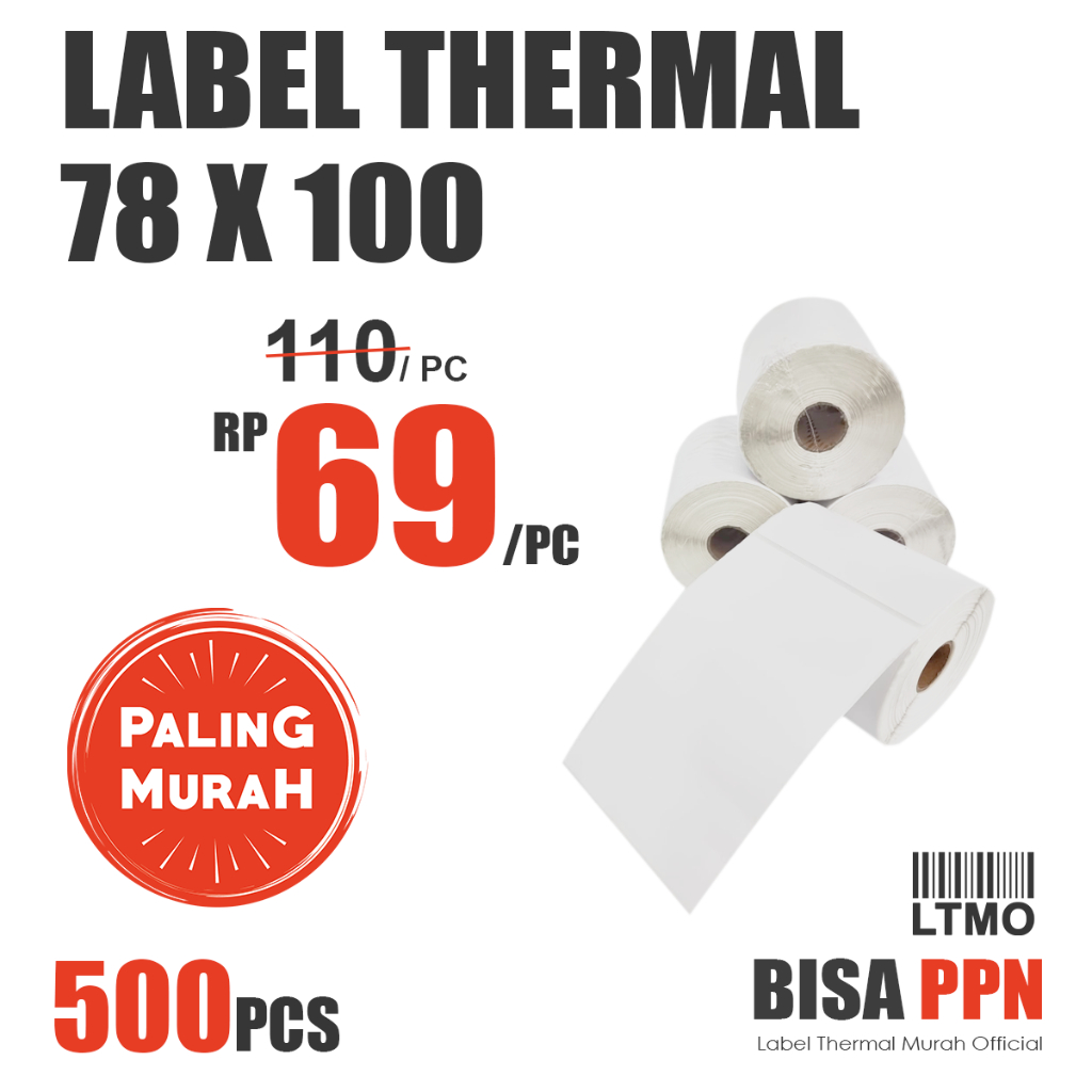 

RB Label Barcode MURAH 78 x 100 kertas stiker thermal 500 pcs 80x100