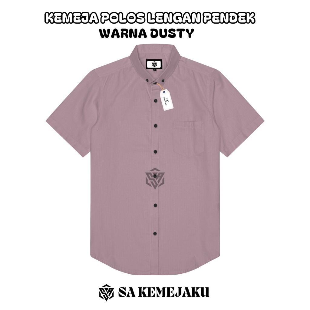 Kemeja pria lengan pendek polos warna dusty pink casual slimfit hem pria katun