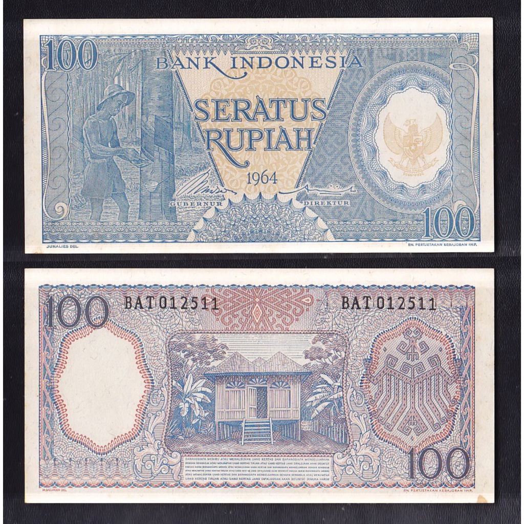 Uang kuno 100 Rupiah (biru) tahun 1964 seri Pekerja-2