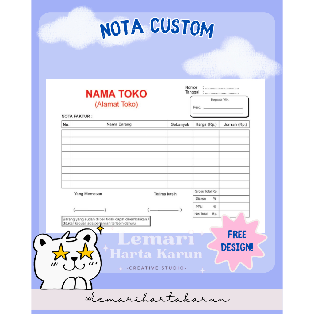 NOTA FAKTUR KWITANSI USAHA TOKO LAUNDRY CUSTOM
