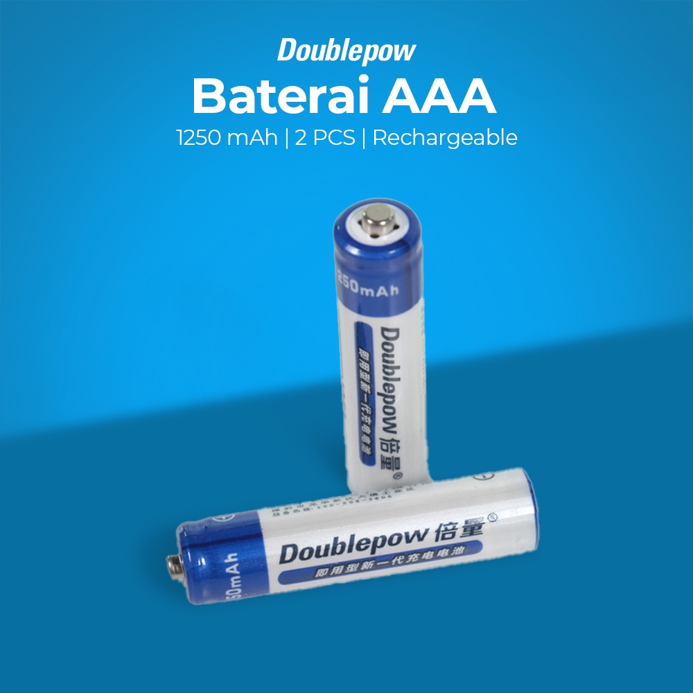 2Pcs Baterai Cas AAA DOUBLEPOW AAA Ni-MH 1.2V 1250mAh / Baterai Rechargeable AAA Doublepow AAA 1,2 V