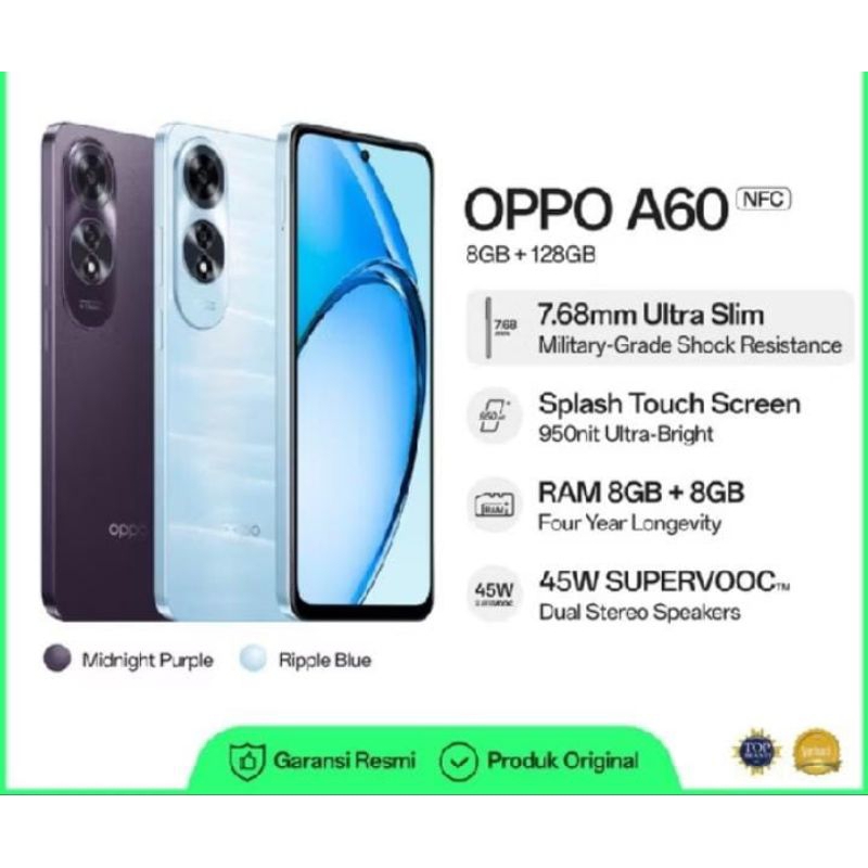 Oppo A60 snapdragon 680 warna purple garansi resmi