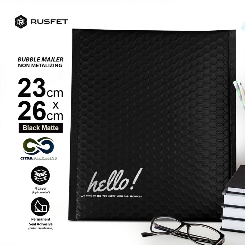 

AMPLOP BUBBLE - BUBBLE MAILER - BUBBLE PACKING HELLO BLACK MATTE 23 x 26