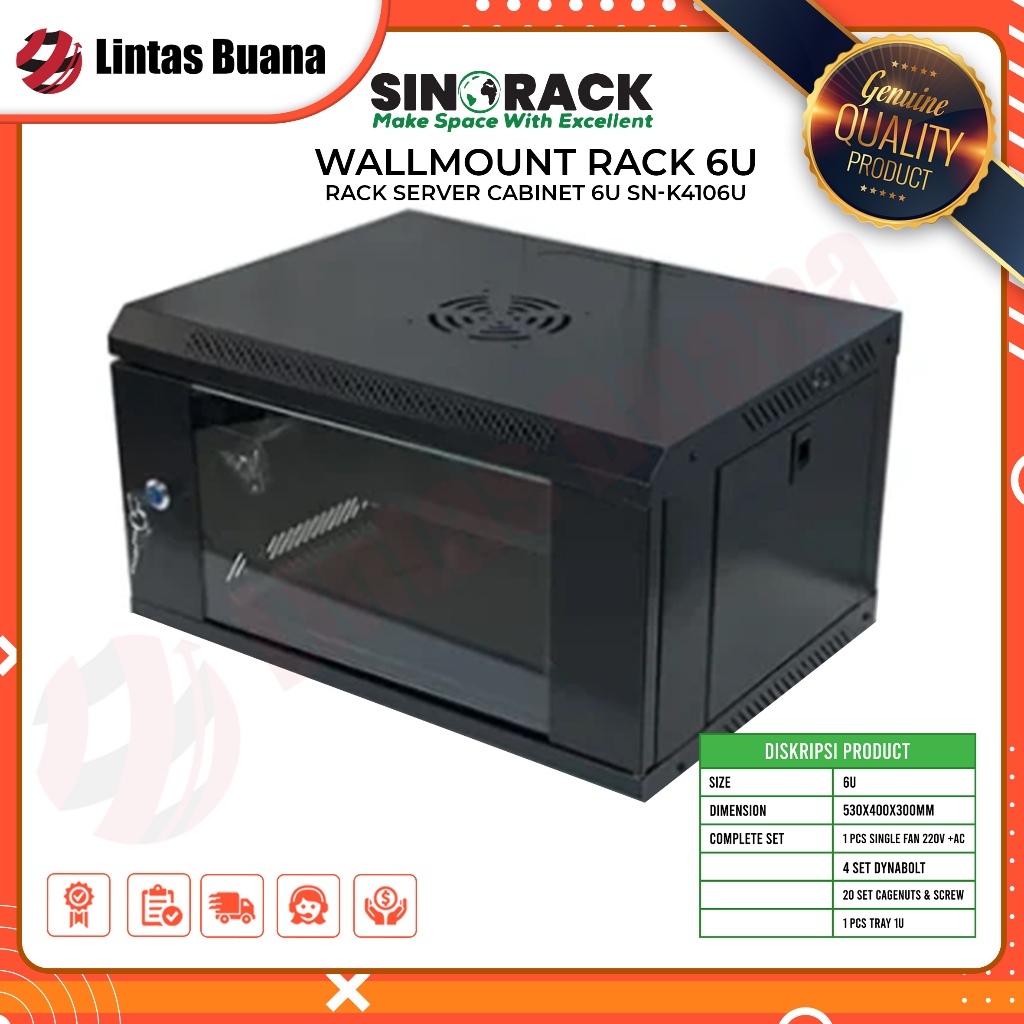 SINORACK NET WALLMOUNT RACK 400*530*300MM 6U 1FAN SN-K4106U RACK SERVER