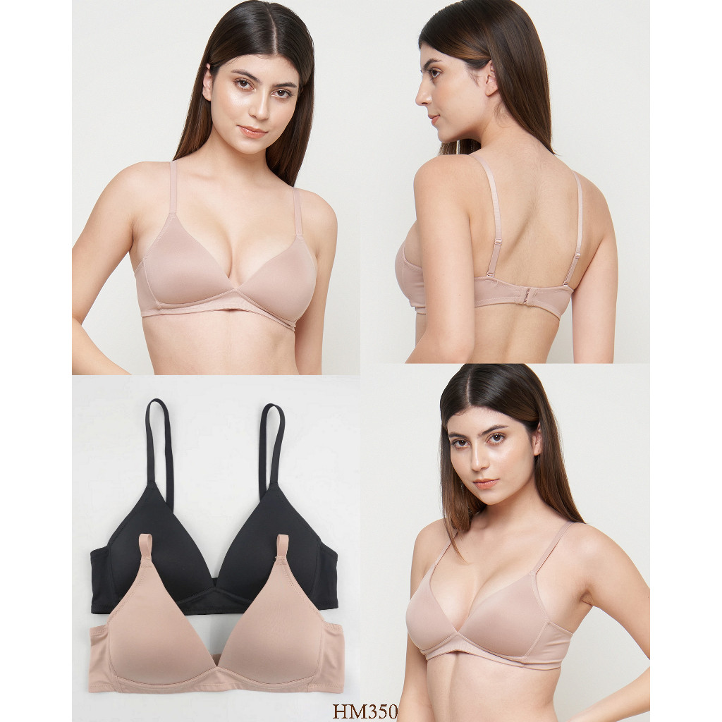 Bra Wanita Tanpa Kawat Busa Tipis Ha&em Full Cup Motif Polos 34B 34C 36B Beha Wireless Wirefree Paka