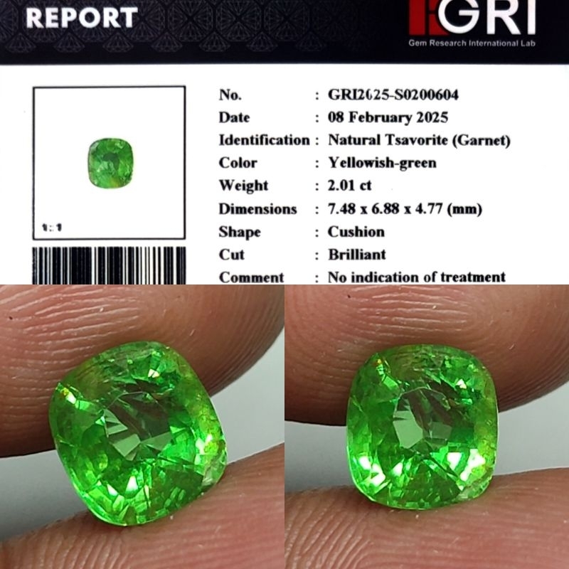 Natural Tsavorite Garnet Apple Green 2ct GRI Material Top Crystall Full Luster Gemericik Nice Color 