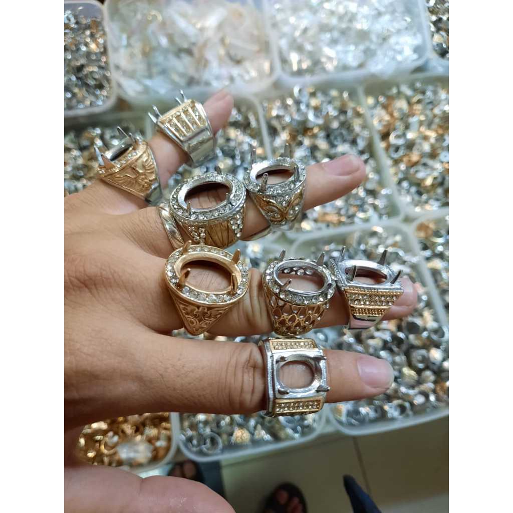 HARGA GROSIR. 1 Kodi (20 Pcs) Emban Ring TITANIUM Warna Kombinasi SILVER GOLD Ring Batu Akik Anti Lu