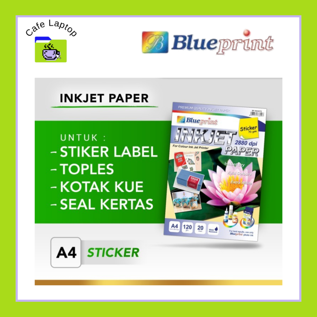Kertas Inkjet Stiker / Sticker Inkjet Paper BLUEPRINT A4 70 gsm