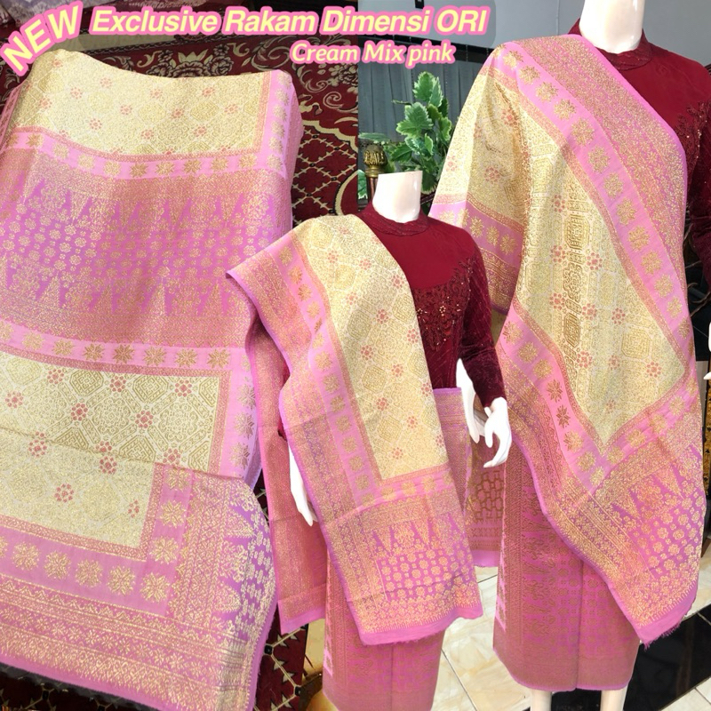 NEW EXCLUSIVE Songket rakam Dimensi ORI Cream Pink  /songket tenun asli palembang /ilham songket pal