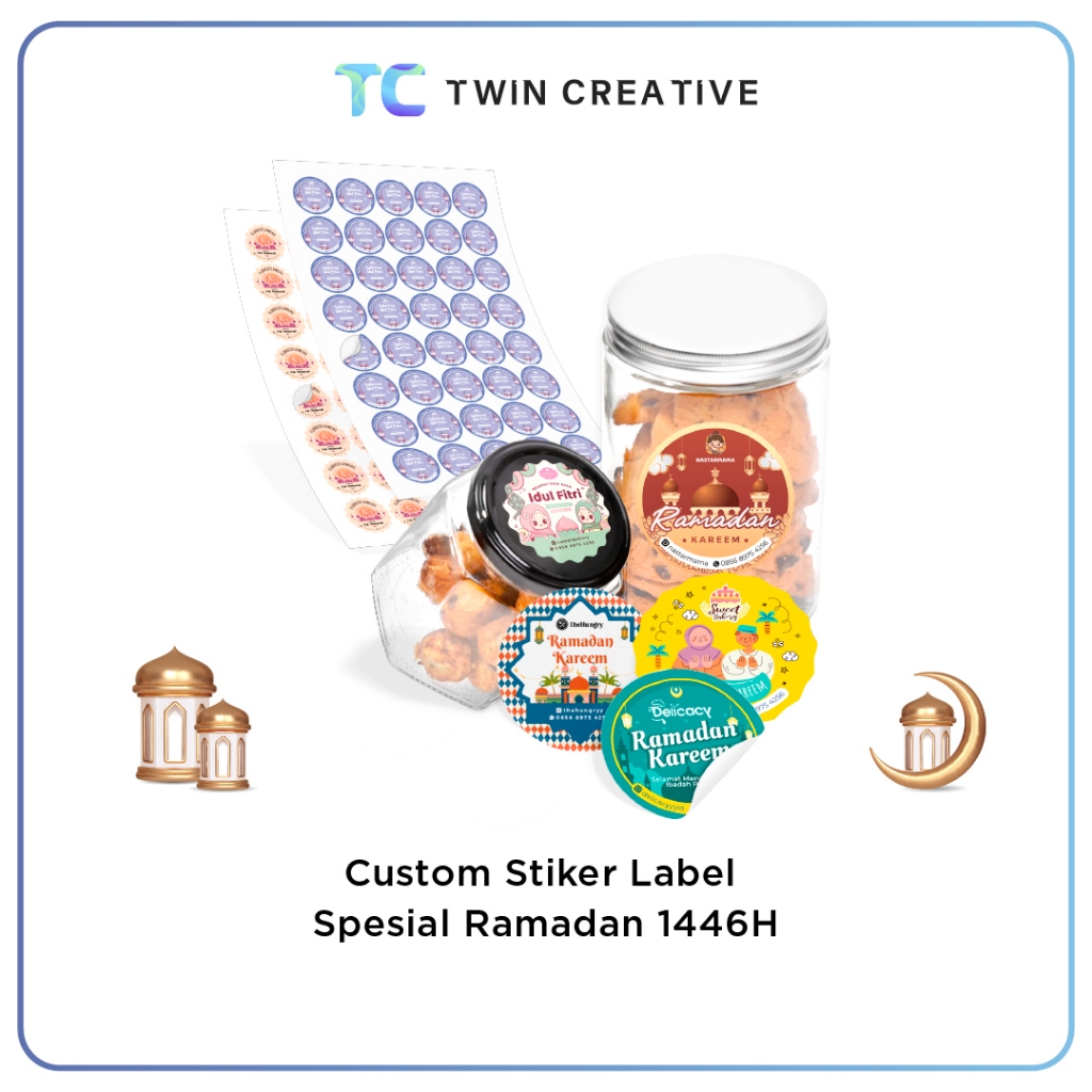 Custom Sticker Label Toples Kue Stiker Kue Lebaran Usaha Kue Bulan Puasa - Cetak Stiker Bulat Ramada