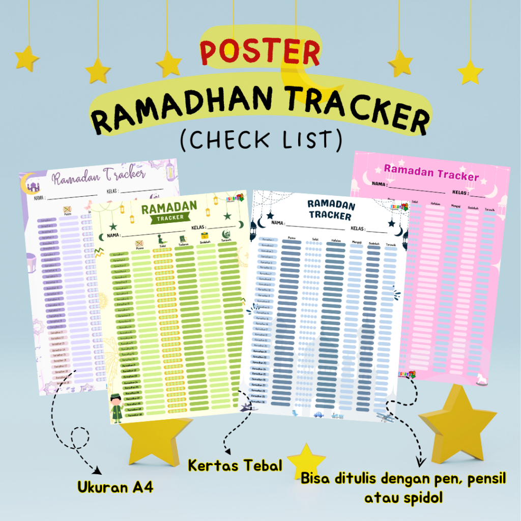 POSTER A4 RAMADHAN TRACKER - RAMADHAN CHECKLIST - Checklist RAMADHAN ACTIVITY A4