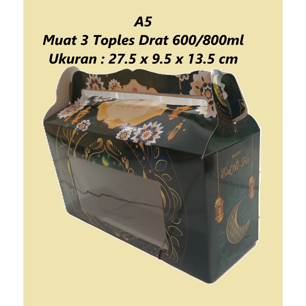 

A5 Hijau Tua Box Lebaran (3 Toples Drat 600/800ml) / Kotak Hampers Idul Fitri