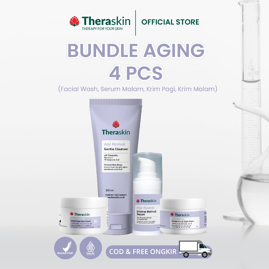 Bundle Theraskin Age Revival 4pcs (Sabun, serum malam, krim malam, krim pagi) Flek & Anti Aging