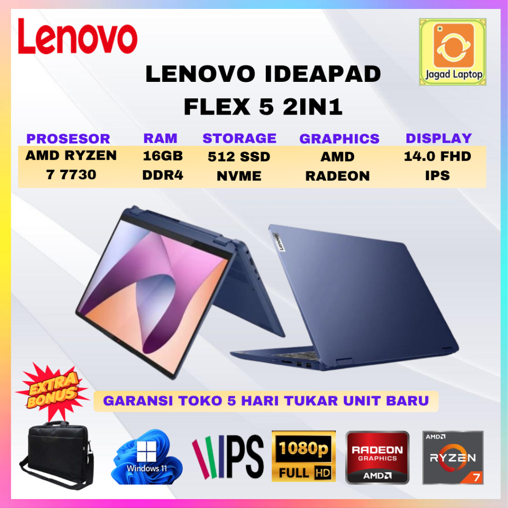 Lenovo Flex 5 14 2IN1 Touch Ryzen 7 7730 16GB 1TB SSD VEGA W11 14 Inchi WUXGA IPS