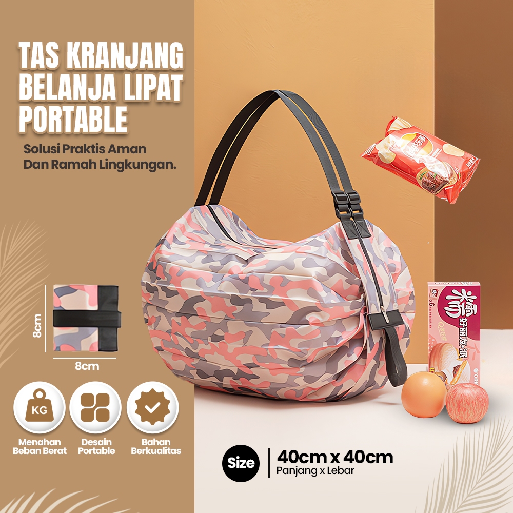 Tas Belanja Lipat Portable Kantong Belanja Serbaguna Totebag Bahu Travel Kekinian