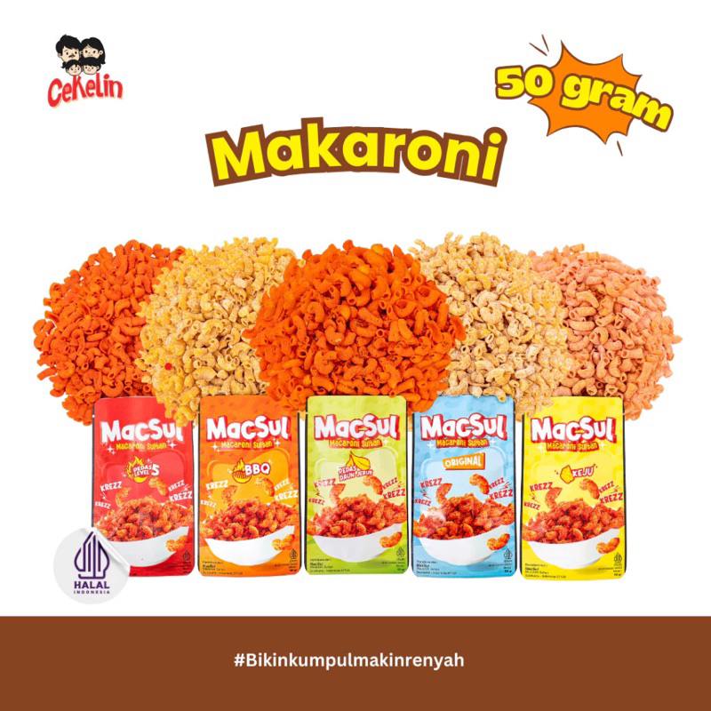 

Cekelin MacSul (Macaroni Sultan) Cemilan Makaroni, kemasan 50gr