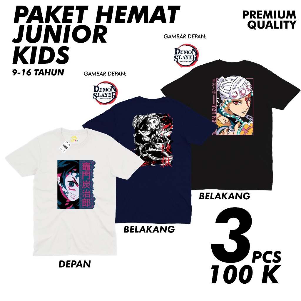 Paket hemat isi 3 pcs 100rb kaos junior tanggung remaja anime jepang DRAGON BALL GOKU / DEMON SLAYER