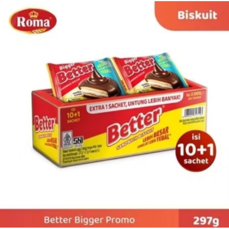 

Better Bigger Sandwich Biscuit Box (Isi 10pcs + BONUS 1pcs @27gr) Beter 2000 Lebih Besar