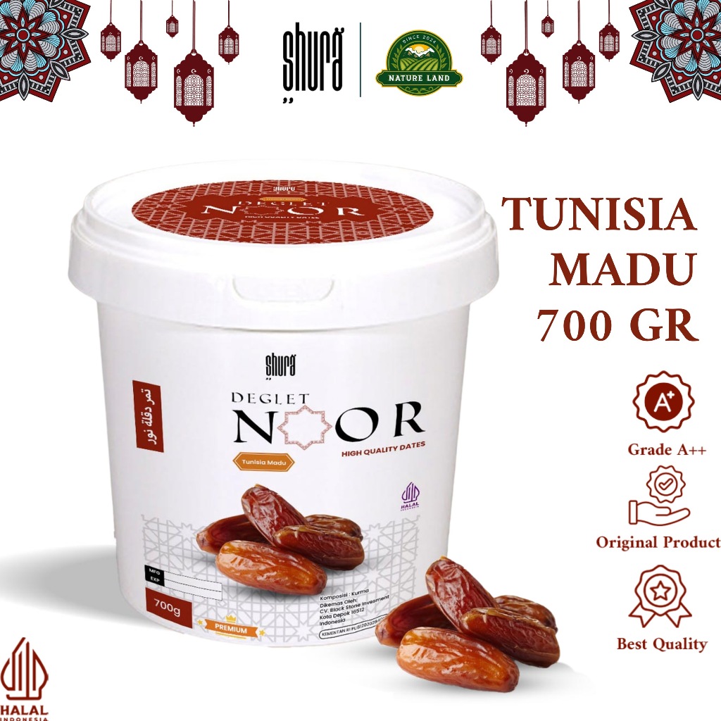 

Shura Kurma Tunisia Madu Ember 700gr Deglet Noor Honey Premium Original High Quality