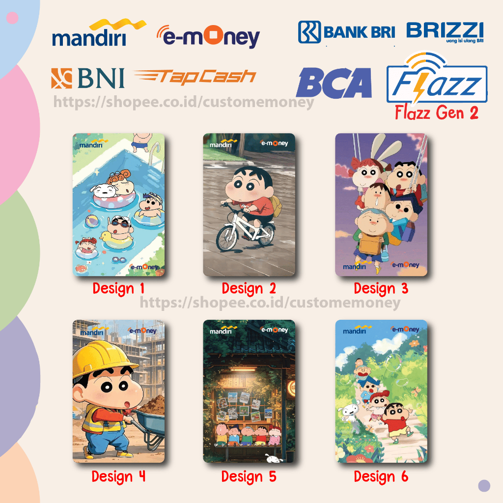 KARTU EMONEY KARTUN ANIME CRAYON SHINCHAN KOMIK CUTE EMONEY MANDIRI FLAZZ BCA GEN 2 - 1 SISI