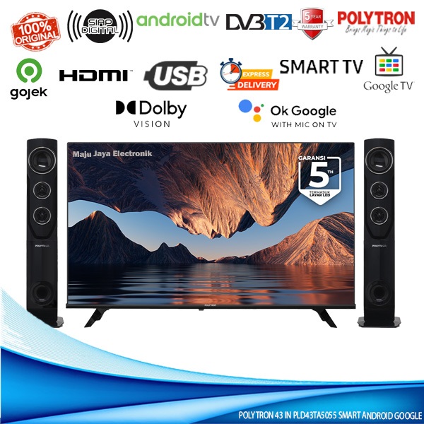 POLYTRON LED TV 43 in PLD 43TG5055 Tower Speaker USB Digital SMART ANDROID G00GLE TV
