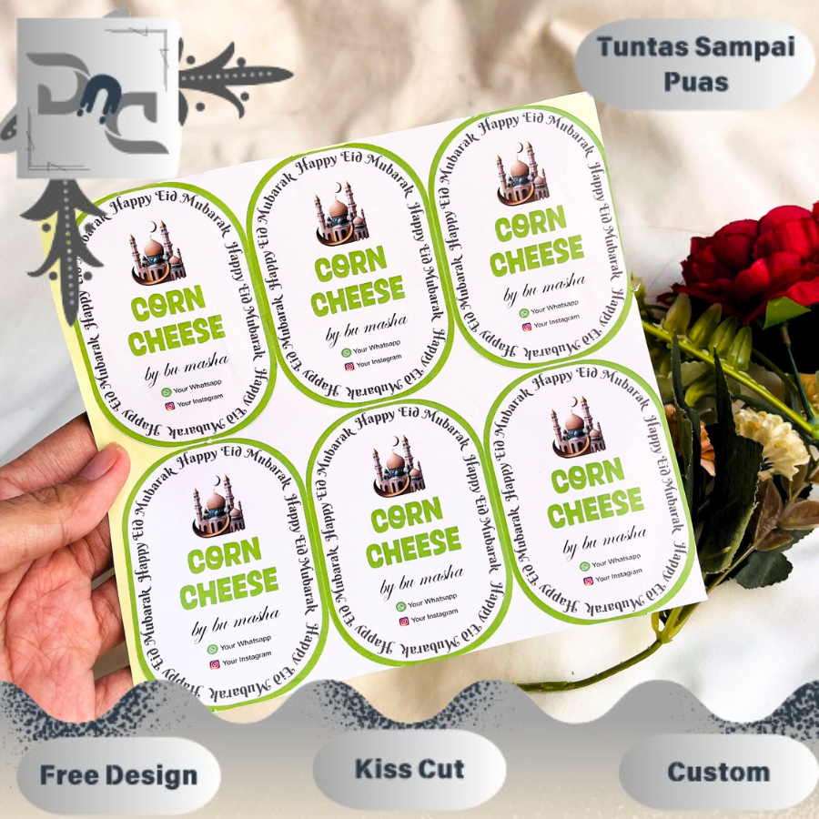 

DND Sticker Toples Kue Kering Custom Bentuk Oval Label Hampers Lebaran Idul Fitri Free Desain Murah