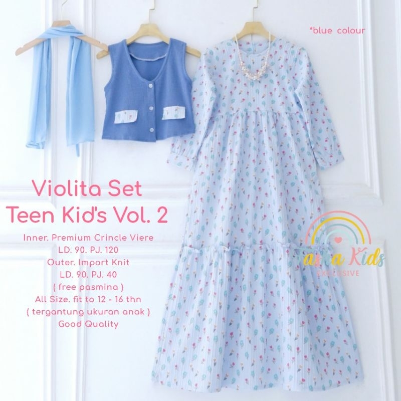((JR_KIDS)) EVELYN AQILA VIOLITA MALAIKA  HIMIKO BERNADYA TEEN SETELAN GAMIS 3IN1 OUTER FREE HIJAB A