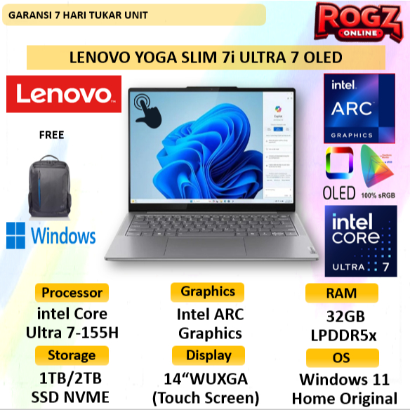 Lenovo Yoga Slim 7i 14 Touch OLed Ultra 7-155H 16GB 2TB SSD Windows 11 14"WUXGA