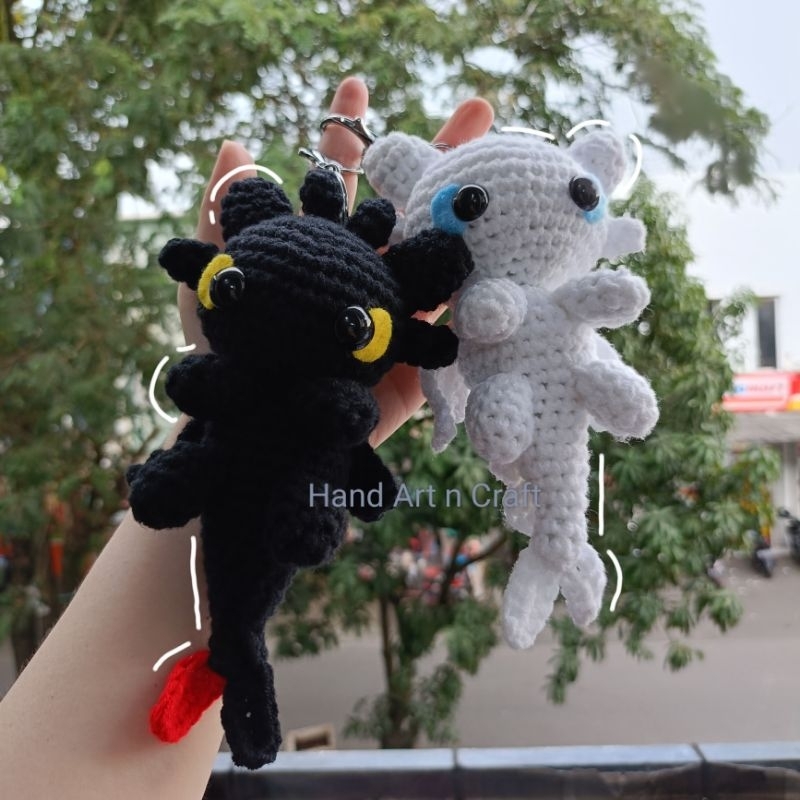 [READY STOCK] Bag Charm Keychain Crochet Toothless Night Fury and Light Fury Full Body Amigurumi Gan