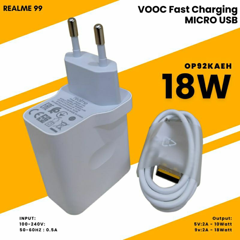 Charger Realme Micro USB 18Watt 2A Vooc Fast Charging Charger Realme VOOC Fast Charging ...