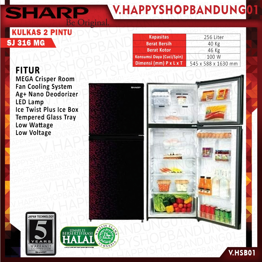 Kulkas SHARP 2 PINTU LEMARI ES SJ 316 MG BANDUNG JAWA BARAT