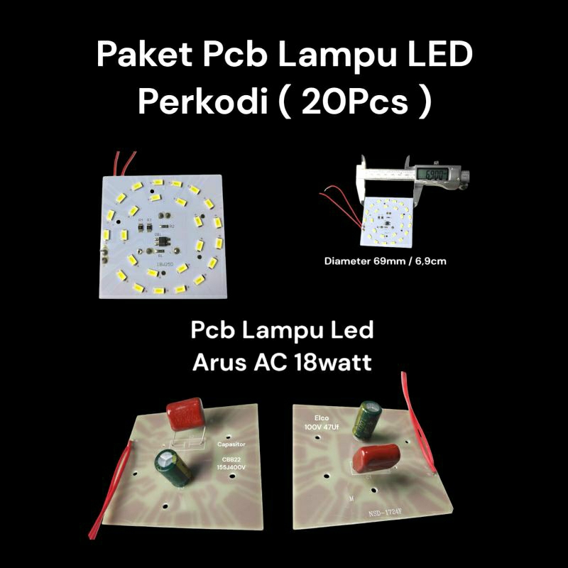 Pcb Lampu LED 18watt Perkodi Isi (20Pcs)