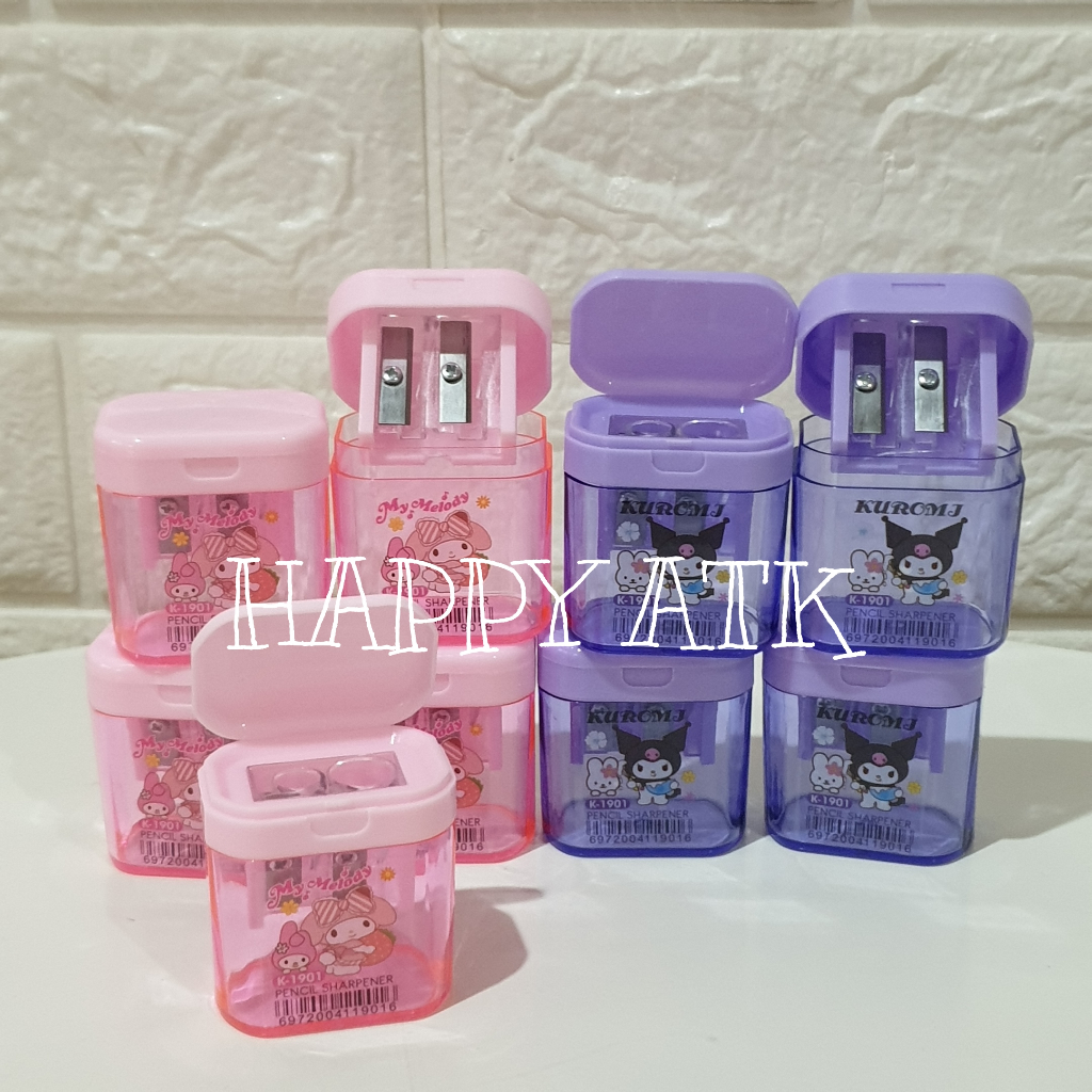 

RAUTAN 2 LUBANG / SERUTAN PENSIL / PENCIL SHARPENER BENTUK KOTAK KUROMI DAN MY MELODY