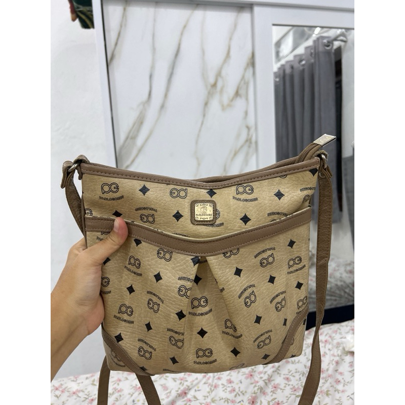 TAS SLING BAG BRAND PAOLO GOMES KULIT ASLI WARNA CREAM AUTHENTIC ORIGINAL  MIRIP TAS MCM BAG