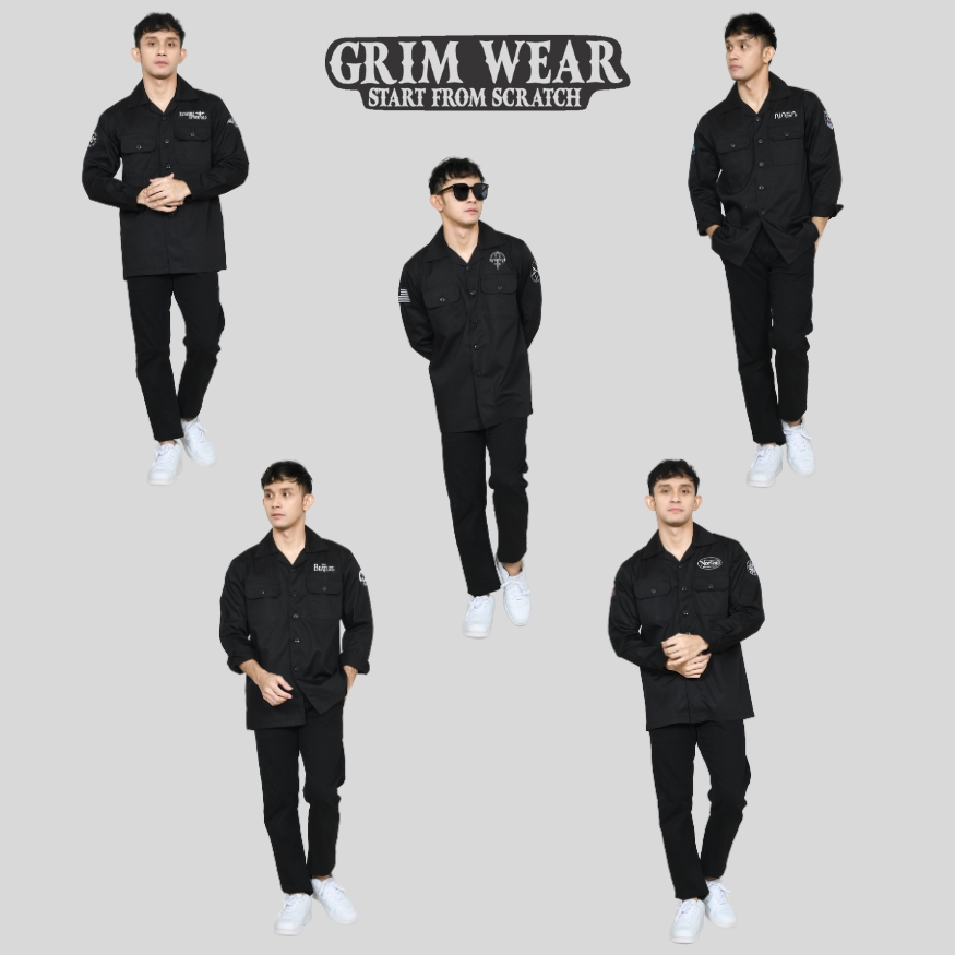 KEMEJA PRIA/ WORKSHIRT LENGAN PANJANG PATCH BORDIR BAND MUSIK