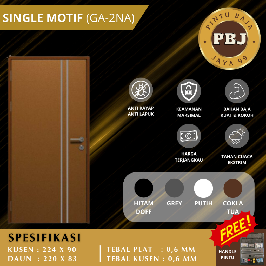 PINTU RUMAH BAJA SINGLE MINIMALIS (GA-2NA) - PBJ99 PINTU PLAT BAJA ANTI RAYAP DAN KOKOH