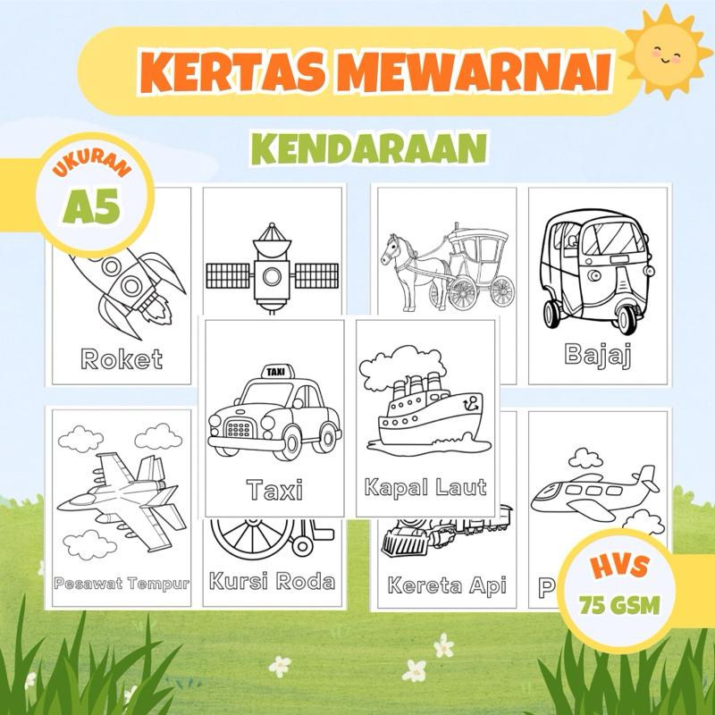 

Kertas Mewarnai Anak Tema Kendaraan | Isi 50 Gambar Berbeda