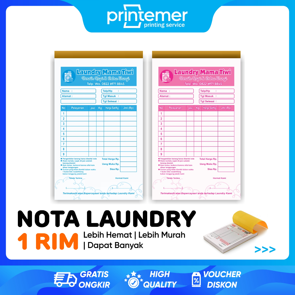 

CETAK 1 RIM NOTA LAUNDRY CUSTOM 2 LAYER