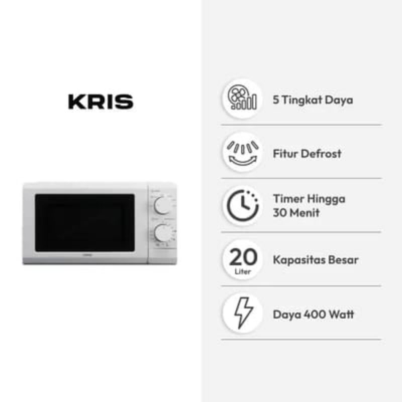 Kris 20 Ltr Microwave Low Watt - Putih