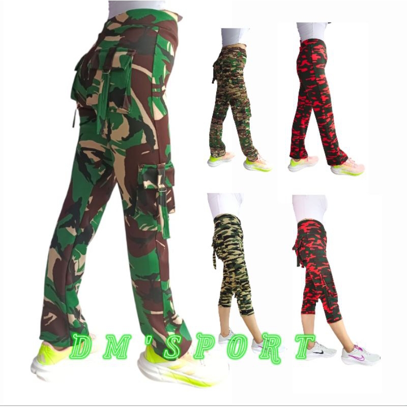 DM'SPORT CELANA SENAM LORENG OLAHRAGA WANITA PDL Cargo kantong Banyak Celana Panjang Loreng joger lo