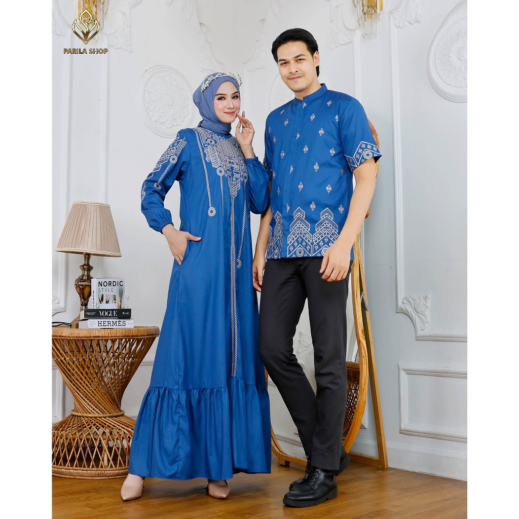 Gamis Couple Clarisa Pasangan Terbaru Kekinian//Gamis Couple Toyobo Premium Original Bordir Modern M