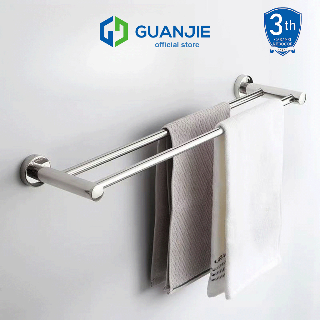 GUANJIE - Rak Kamar Mandi Stainless Steel Gantungan Handuk dan Baju Gantungan Tempel Dinding Kuat Al