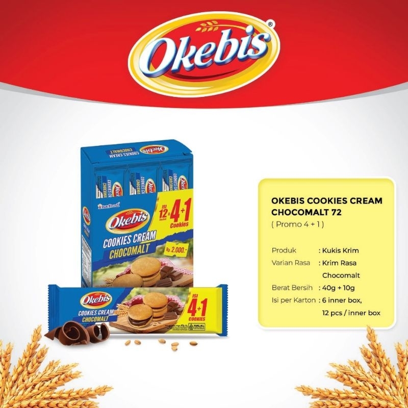 

BISKUIT INAFOOD OKEBIS COOKIES CREAM CHOCOMALT NETTO 12 X (40+10) GR