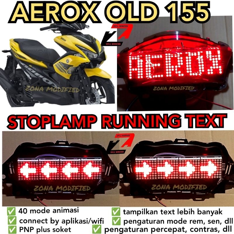 Stoplamp Running Text Animasi Aerox 155 Old 51 Mode Lampu LED Rem Belakang Modifikasi Variasi Motor 