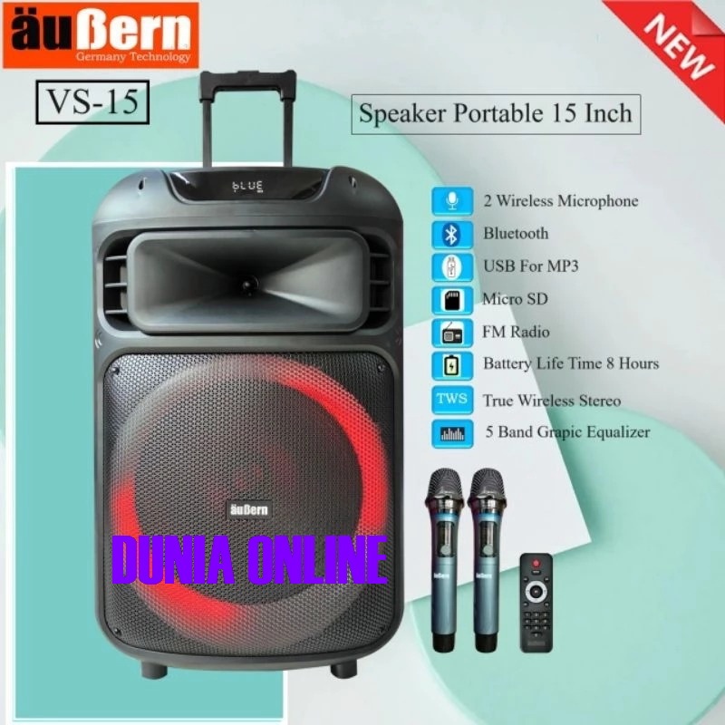 SPEAKER PORTABLE AUBERN VS15 ORIGINAL 15 INCH AUBERN VS 15 / VS-15 BLUETOOTH GARANSI RESMI