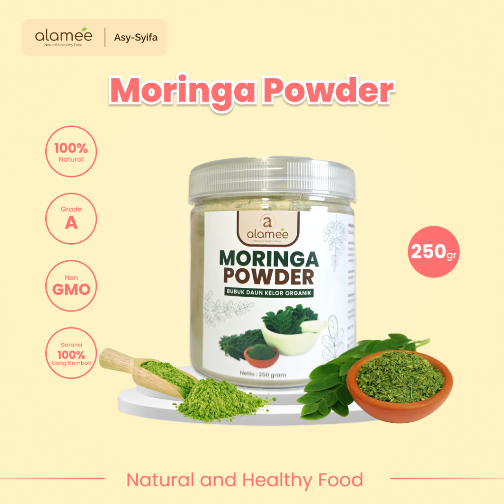 

ALAMEE Bubuk Minuman Daun Kelor Moringa Powder Serbuk Daun Kelor Herbal Tanpa Gula 250gr