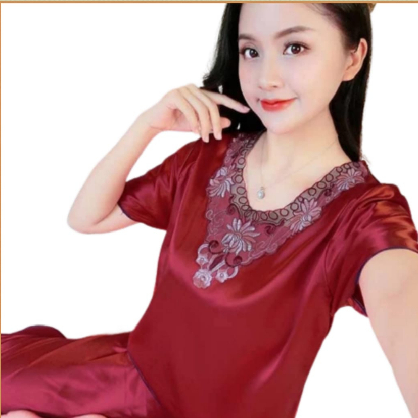 Trijaya . Setelan baju tidur wanita lingerie satin import fit XL KD.348
